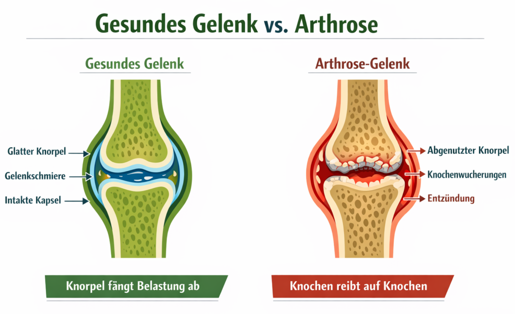Gesundes Gelenk vs. Arthrose: So verändert sich der Knorpel