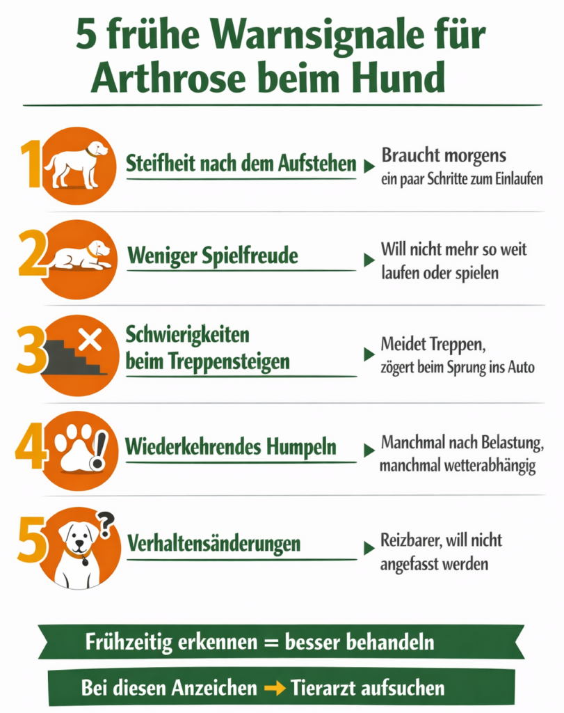 Arthrose Hund Symptome erkennen - 5 Warnsignale Infografik