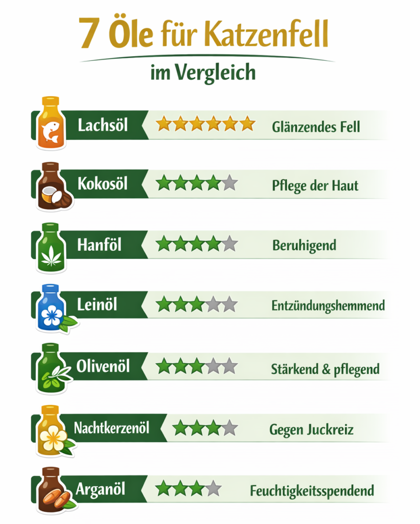 Öl Katze Vergleichstabelle - die 7 besten Öle für Katzenfell