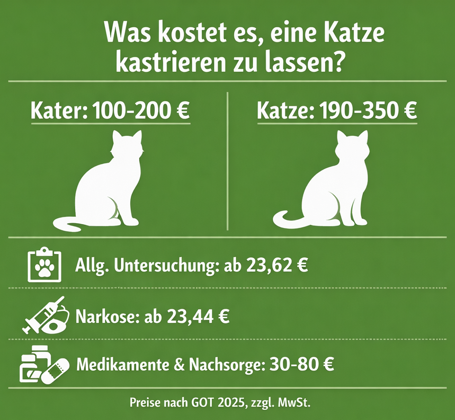 Katze kastrieren Kosten - Übersicht der Tierarztkosten nach GOT 2025