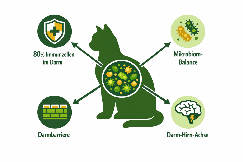 Probiotika Katze Wirkung - Infografik Darmflora und Immunsystem