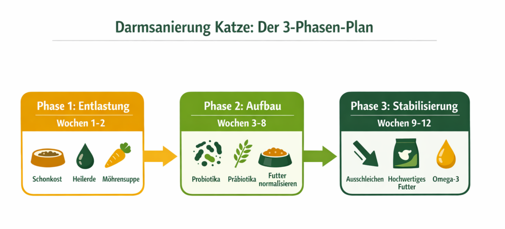 Darmsanierung Katze 3-Phasen-Plan - Infografik Probiotika