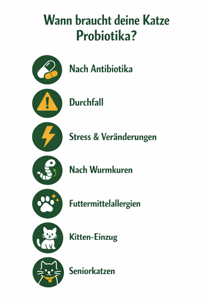 Probiotika Katze - 7 Situationen wann Katze Probiotika braucht Infografik