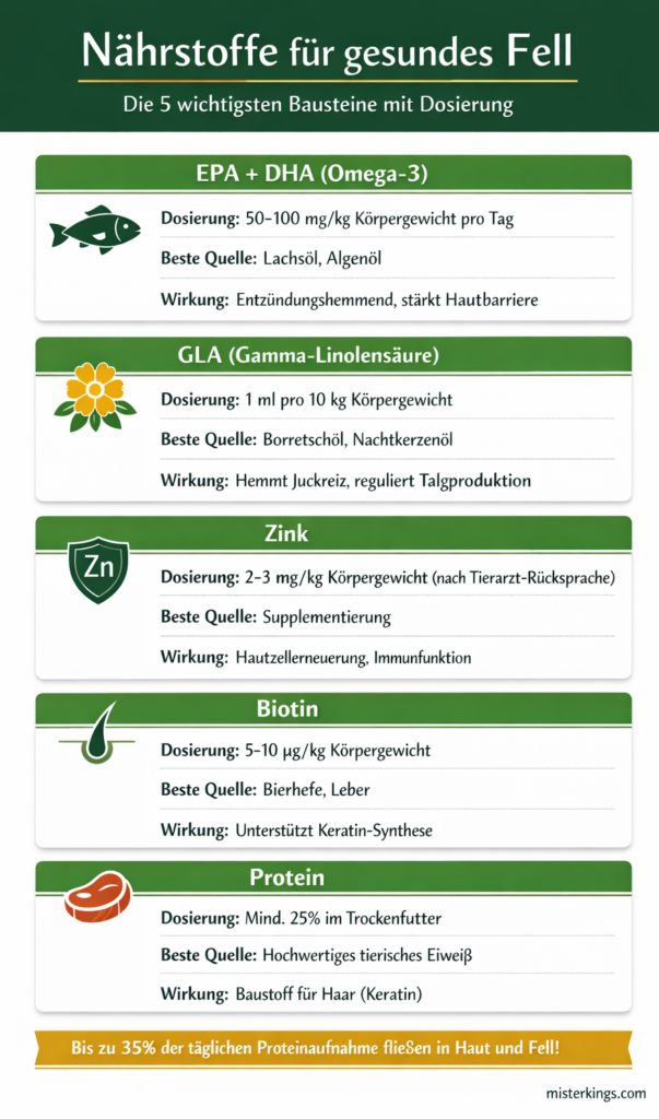 Nährstoffe für gesundes Fell - Dosierungstabelle