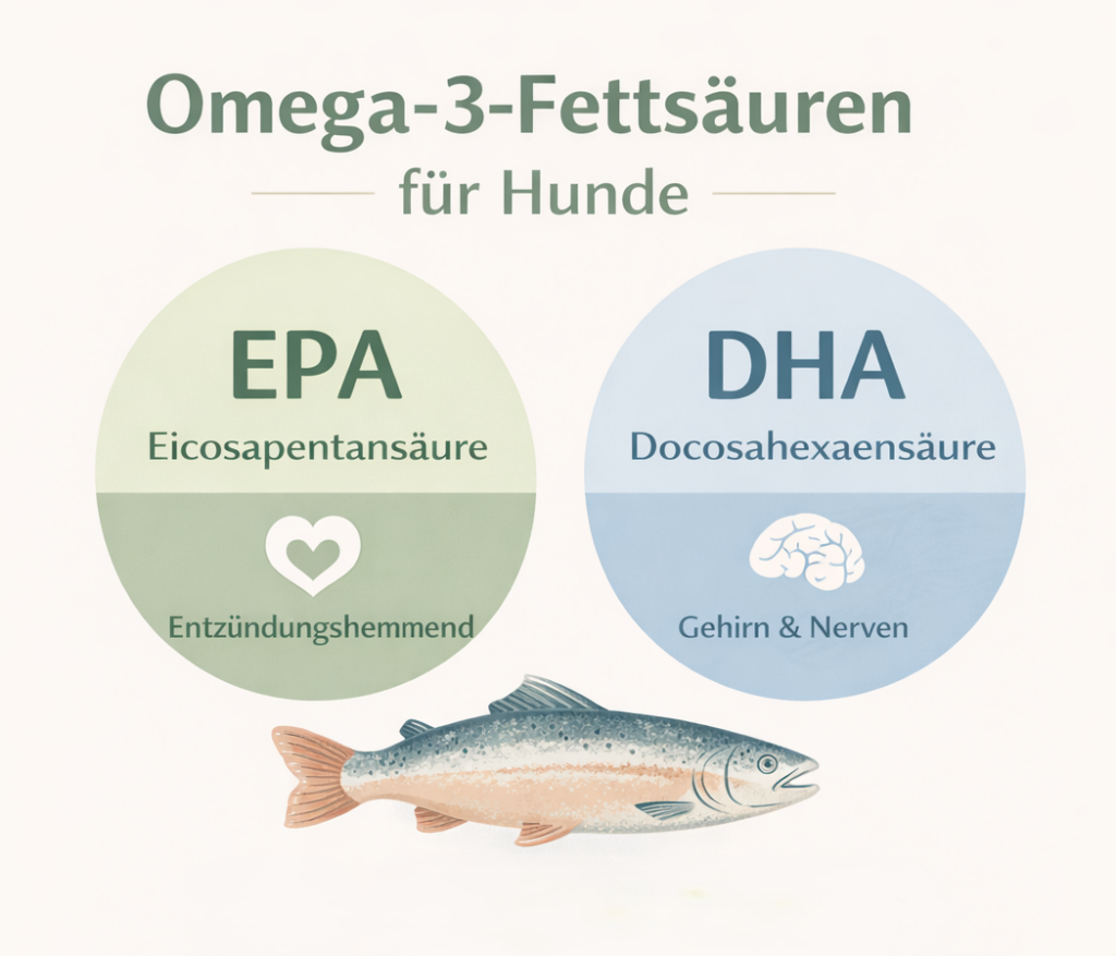 Lachsöl Hund Wirkung - Omega-3-Fettsäuren EPA und DHA Infografik