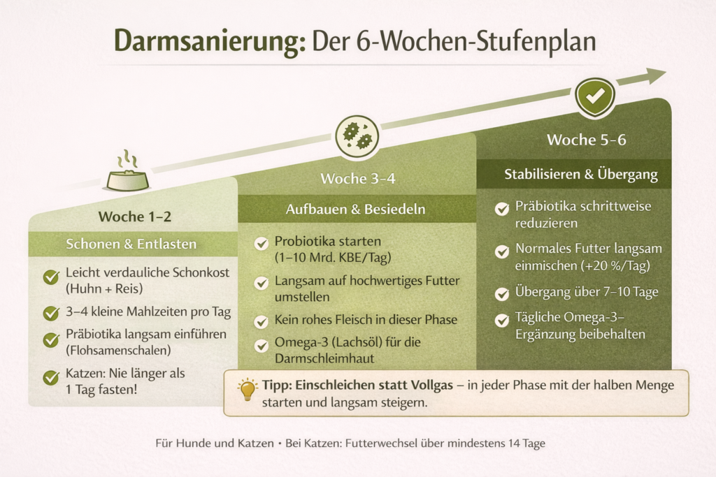 Darmsanierung Hund Katze – 6-Wochen-Stufenplan Übersicht