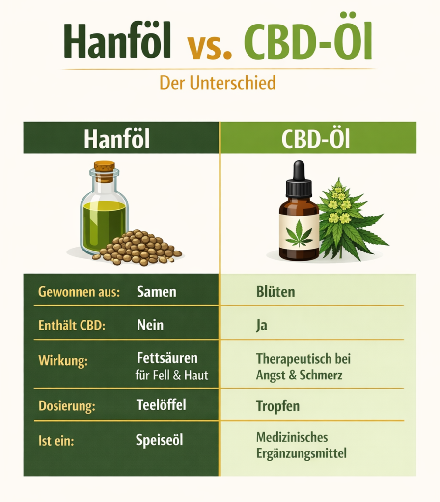 Hanföl Hund Unterschied CBD - Vergleichstabelle Hanfsamenöl und CBD-Öl