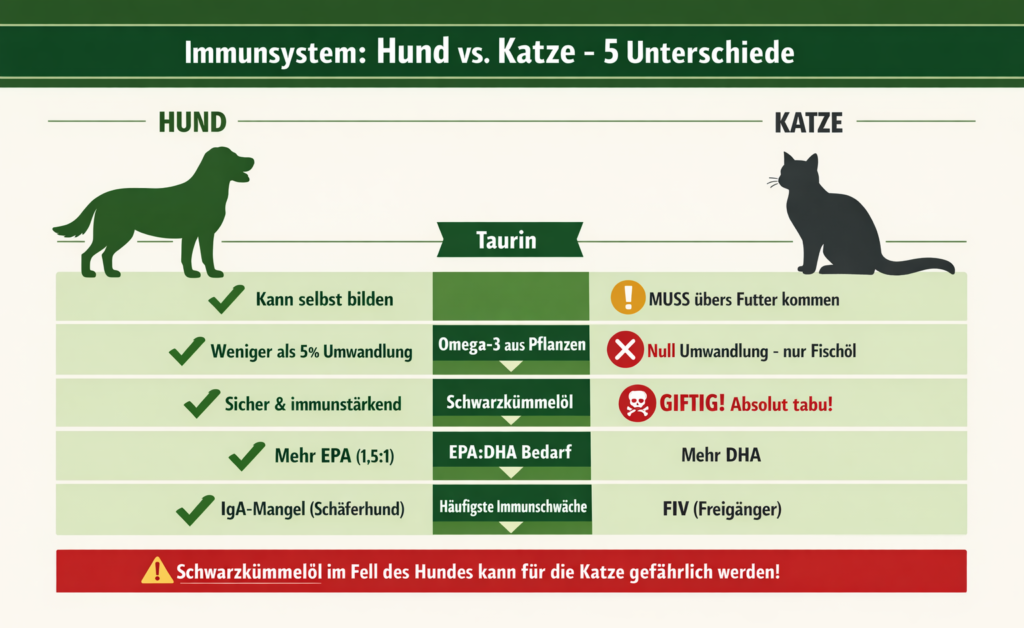 Immunsystem Hund Katze Unterschiede - Vergleichstabelle Infografik