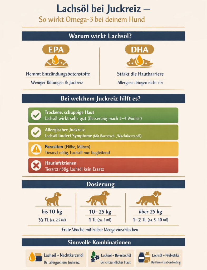Infografik Lachsöl gegen Juckreiz Hund