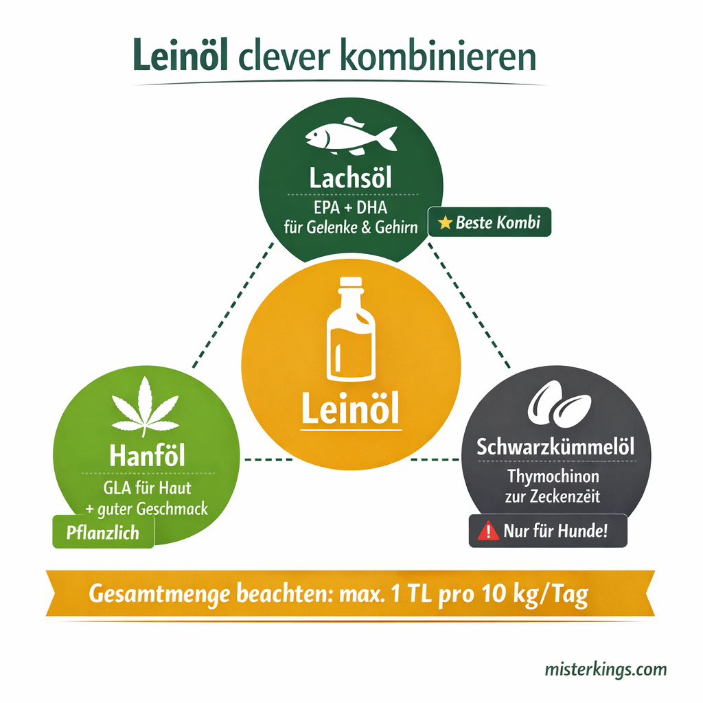 Infografik: Leinöl Hund kombinieren - welches Öl passt zu Leinöl Übersicht