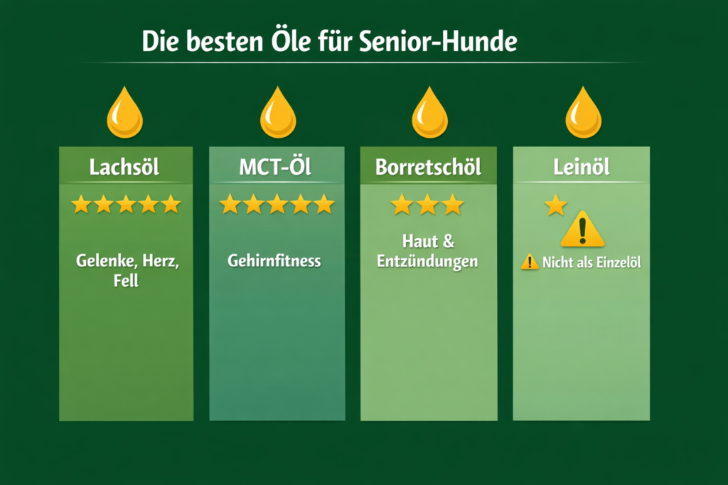 Senior Hund Ölvergleich - Infografik beste Öle für ältere Hunde