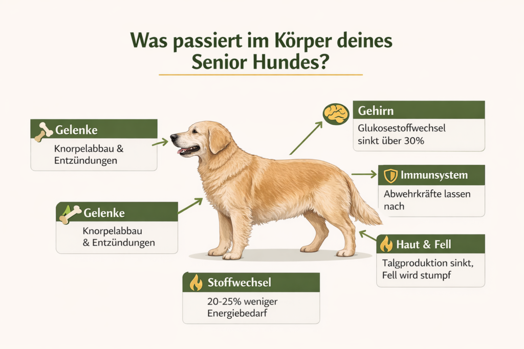 Senior Hund Körperveränderungen - Infografik Alterungsprozesse beim Hund