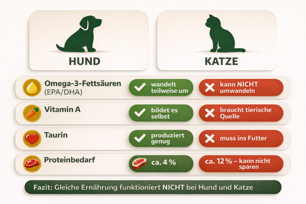 Infografik: Fell Hund Katze Stoffwechsel-Unterschiede - Hund und Katze im Vergleich
