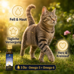 Gesunde Katze mit glänzendem Fell – DAILYSTARS für tägliches Wohlbefinden.