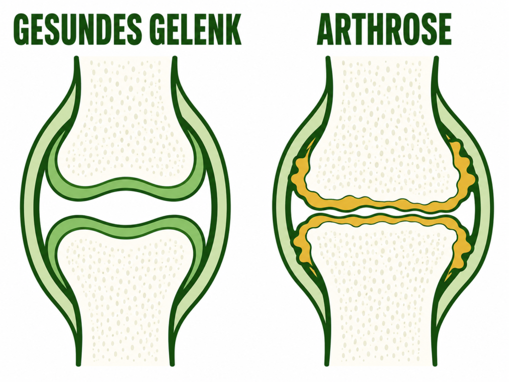 Gesundes Gelenk und Arthrose bei der Katze im Vergleich - Knorpelabbau