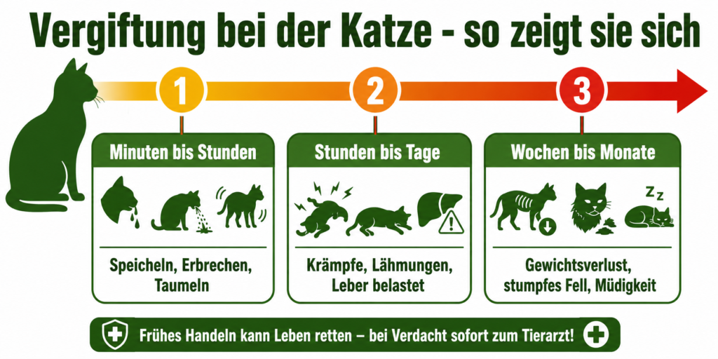 Infografik Katze Vergiftung Symptome Timeline