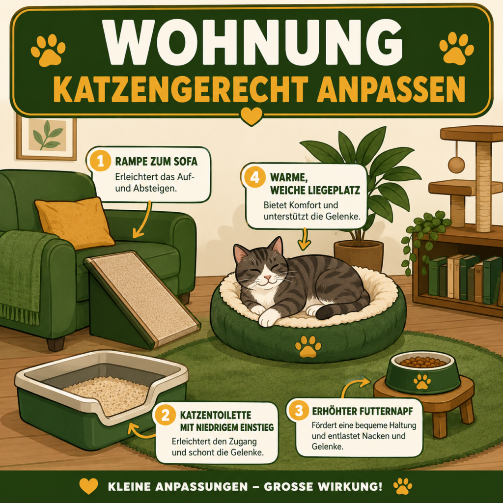 Wohnung katzengerecht anpassen bei Arthrose - Rampe, niedriges Katzenklo und warmer Schlafplatz