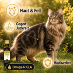 Gesunde Katze mit glänzendem Fell – Nachtkerzenöl für Haut und Fell.