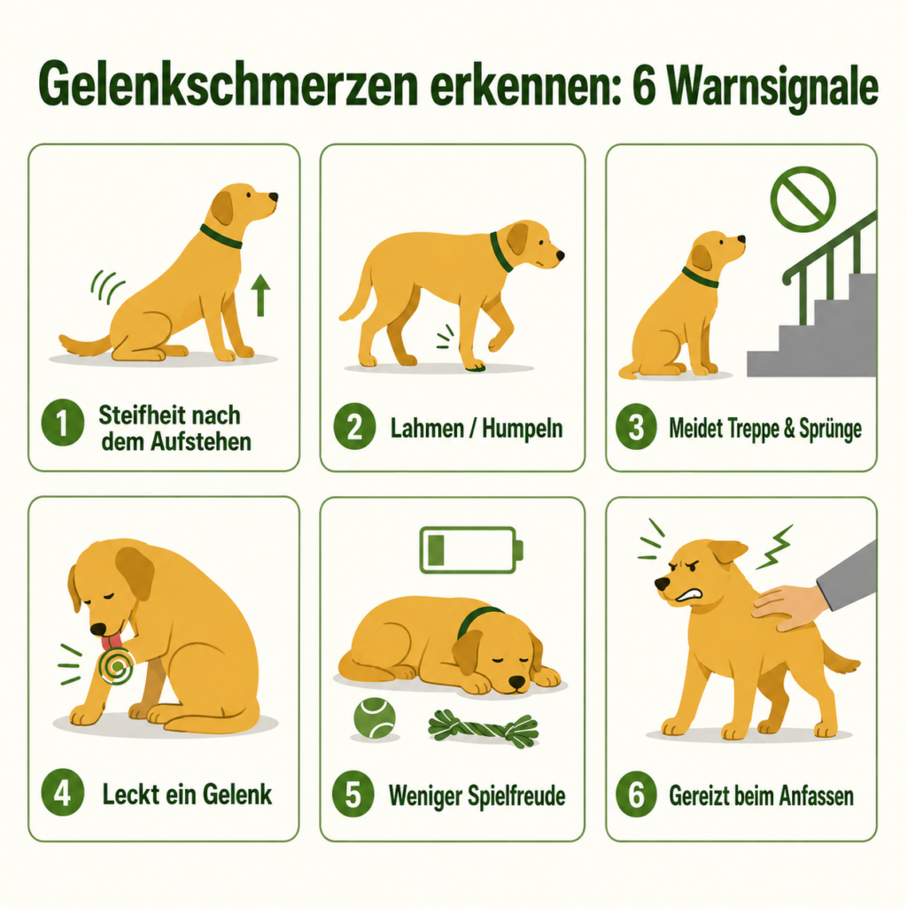 Infografik: 6 Warnsignale für Gelenkschmerzen beim Hund erkennen