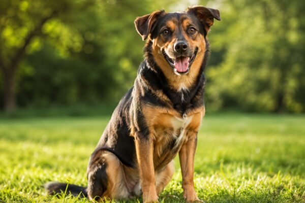 Gesunder vitaler Hund auf einer grünen Wiese als Symbol für ein starkes Immunsystem